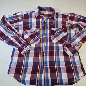 Vintage Five Brother Heavy Flannel Plaid Shirt Size Large USA Union Workwear
